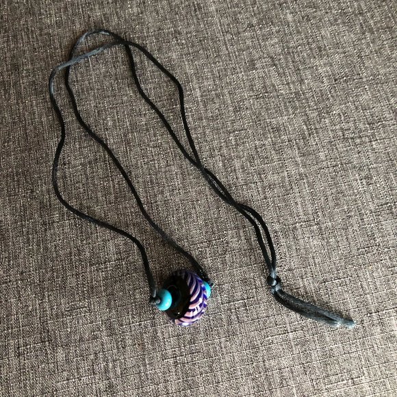 Necklace with handcrafted blown glass bead on 26" satin cord - Picture 2 of 5